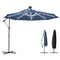 10 ft Offset Patio Umbrella with Solar Light, Garden Hanging Parasol with 360° Rotation, Tilt, Cover, Navy Blue