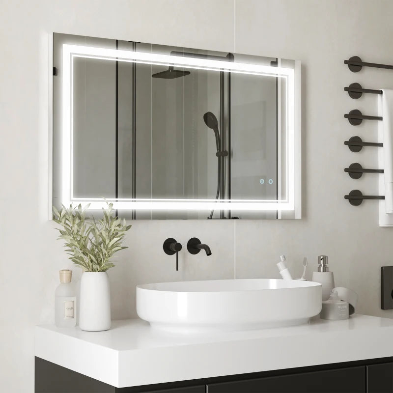 40" x 24" LED Bathroom Mirror, Dimmable Lighted Wall-Mounted Mirror, with 3 Colour, Smart Touch, Plug-in, Vertical or Horizontal Hanging