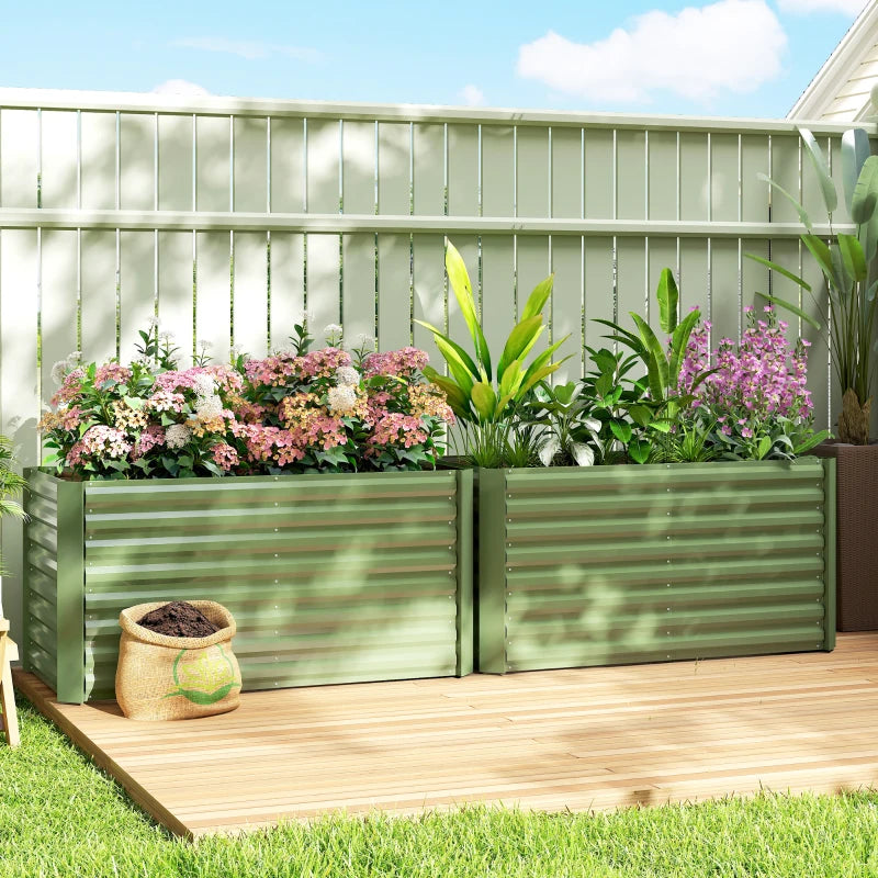 Set of 2 Galvanized Metal Planters for Outdoor Plants, 4' x 2' x 2' Raised Garden Bed, Light Green