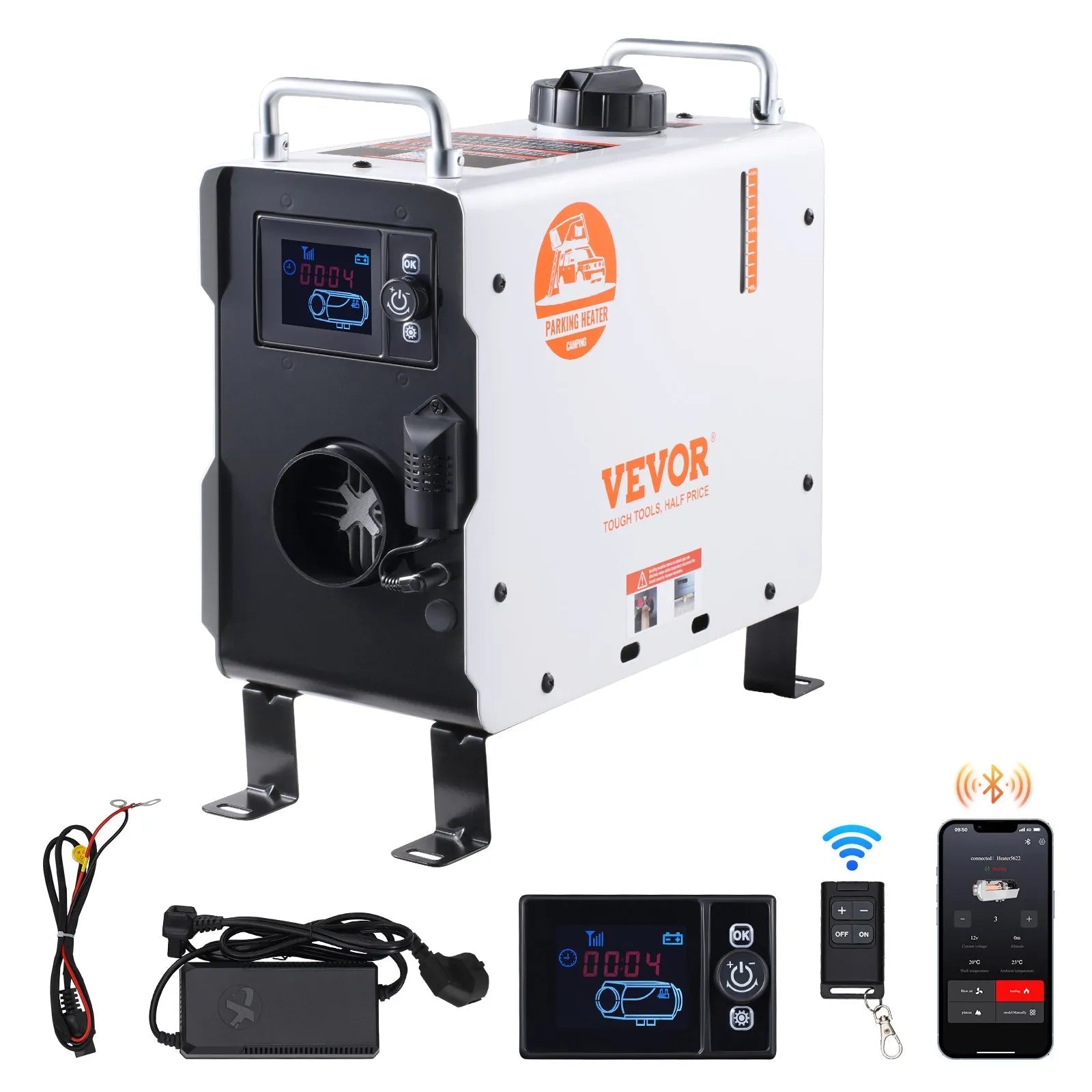 VEVOR 2KW Diesel Heater, All-in-One Diesel Air Heater with Bluetooth, Remote & Display, Portable for Vehicles 