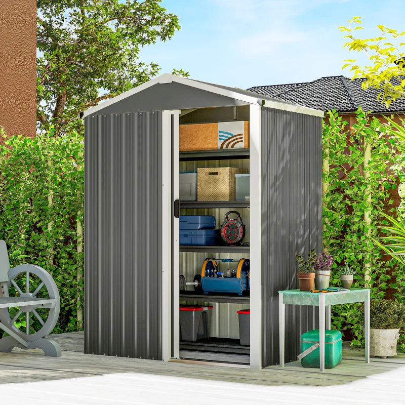 4.5 x 3ft Outdoor Storage Shed, Waterproof Metal Garden Shed with Lockable Door for Backyard, Patio, Lawn, Light Grey