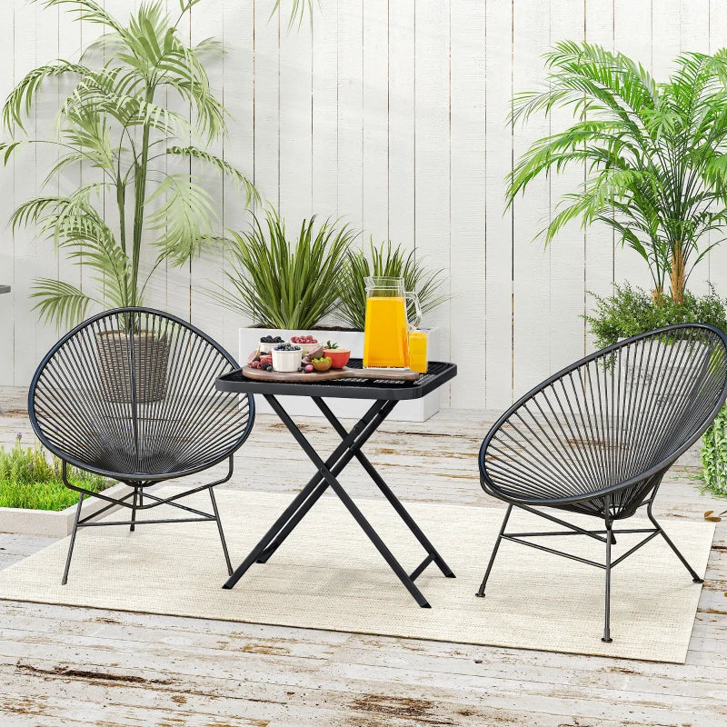 27.5" Square Outdoor Patio Table, Outdoor Folding Table with Grid Rattan-Like Top for Camping, Picnic, Black