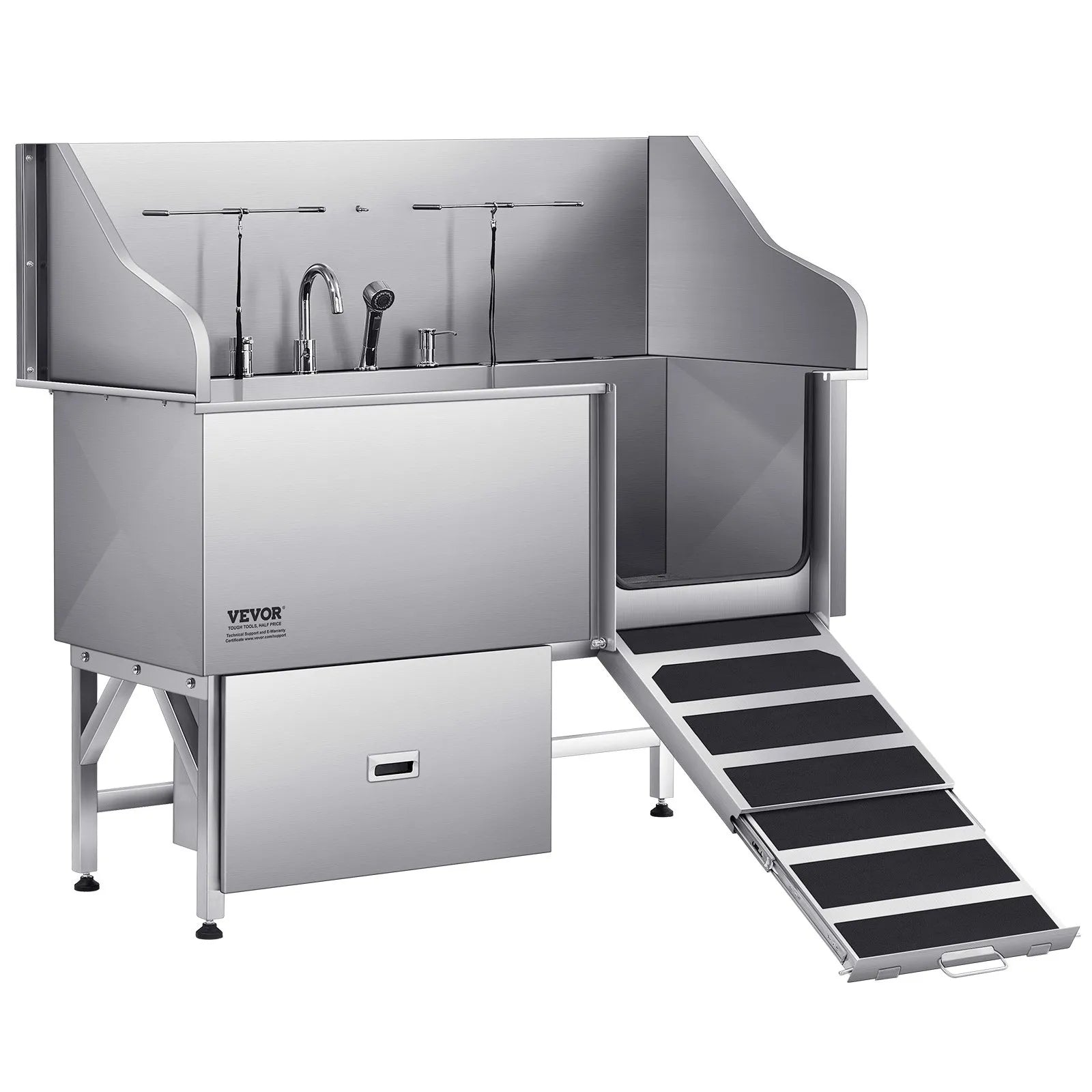 VEVOR 61 Inch Dog Grooming Bath Tub Stainless Steel w Ramp Water Filter