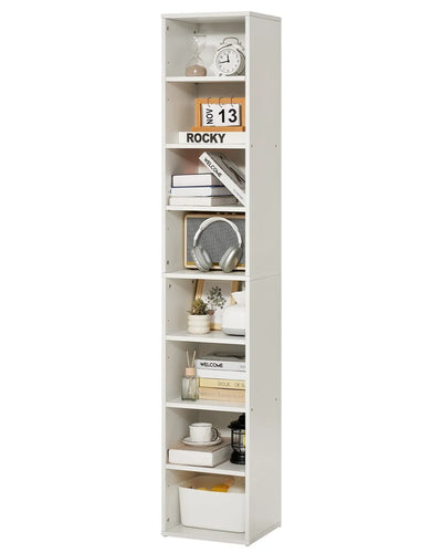 VEVOR 8 Tiers Narrow Bookshelf 71" Wooden Open Bookcase Adjustable Shelf White