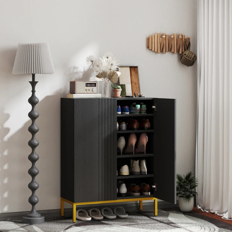 Shoe Storage Cabinet with Adjustable Shelves and Soft-Close Hinges, for 15-20 Pairs of Shoes, Black