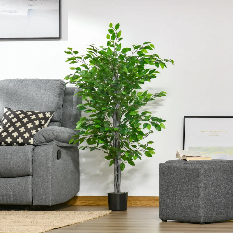 4.5ft Ficus Artificial Plant with Realistic Leaves, Potted Fake Tree for Home Office Indoor Decor, Green