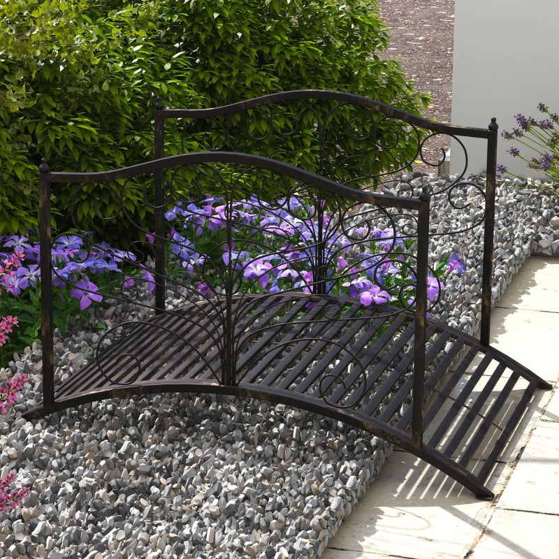 4FT Metal Garden Bridge Decorative Arc Bridge with Guardrails Black Bronze