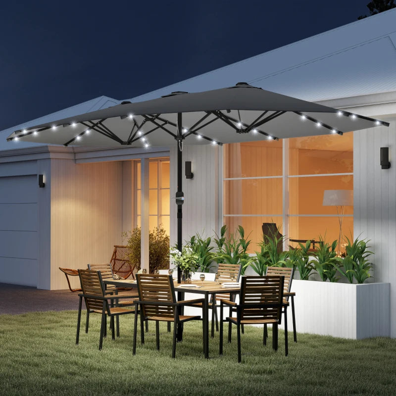 173" Double-Sided Sun Umbrella Garden Parasol Patio Sun Shade Outdoor with LED Solar Light, No Base Included, Dark Gre