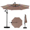 10 Feet Solar Offset Hanging Umbrella with Base and LED Lights-Coffee
