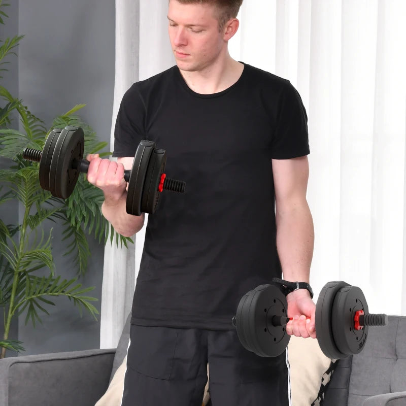 Soozier 33lbs 2-in-1 Adjustable Dumbbells Weight Set, Dumbbell Hand Weights Barbell for Body Fitness, Lifting Training for Home, Office, Gym, Black and Red