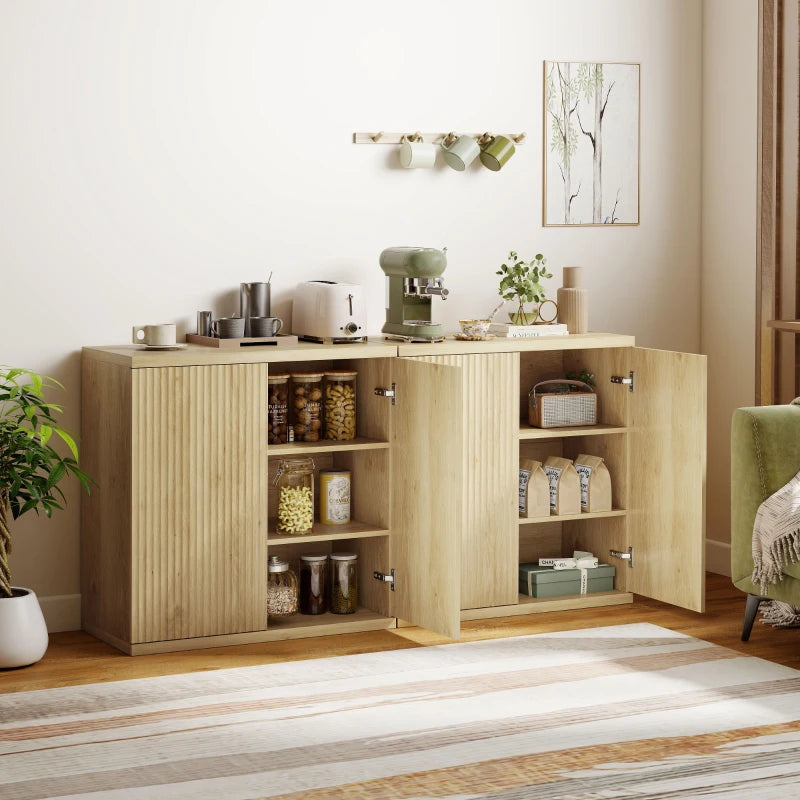 Sideboard Buffet Cabinet Set of 2, Kitchen Cabinet with Soft-Close Door and Adjustable Shelves for Living Room, Oak