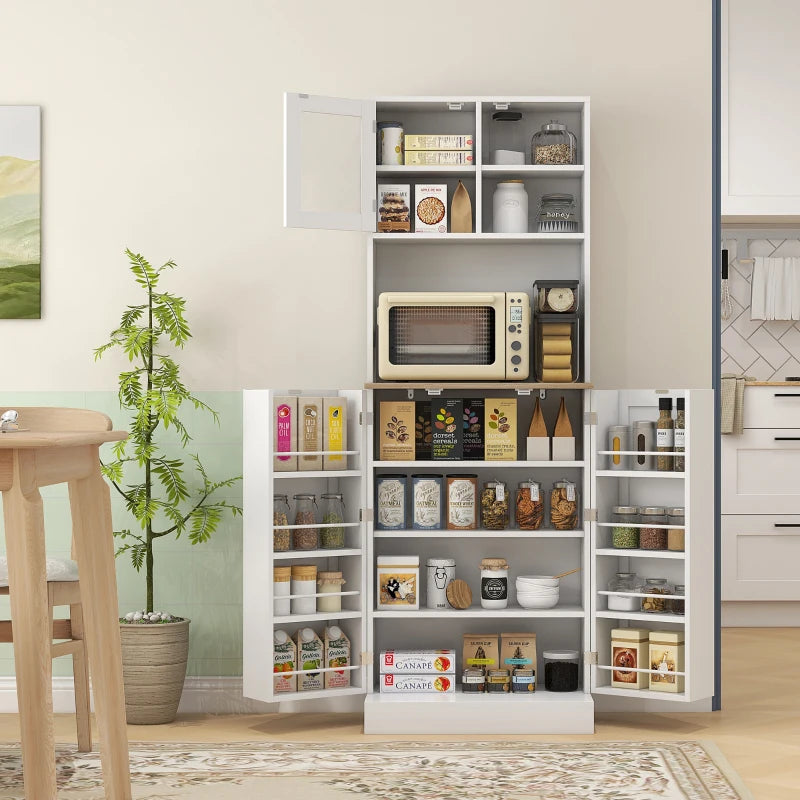 66.5" Tall Kitchen Pantry Cabinet, Kitchen Hutch, Microwave Cabinet with Adjustable Shelves for Dining Room, White