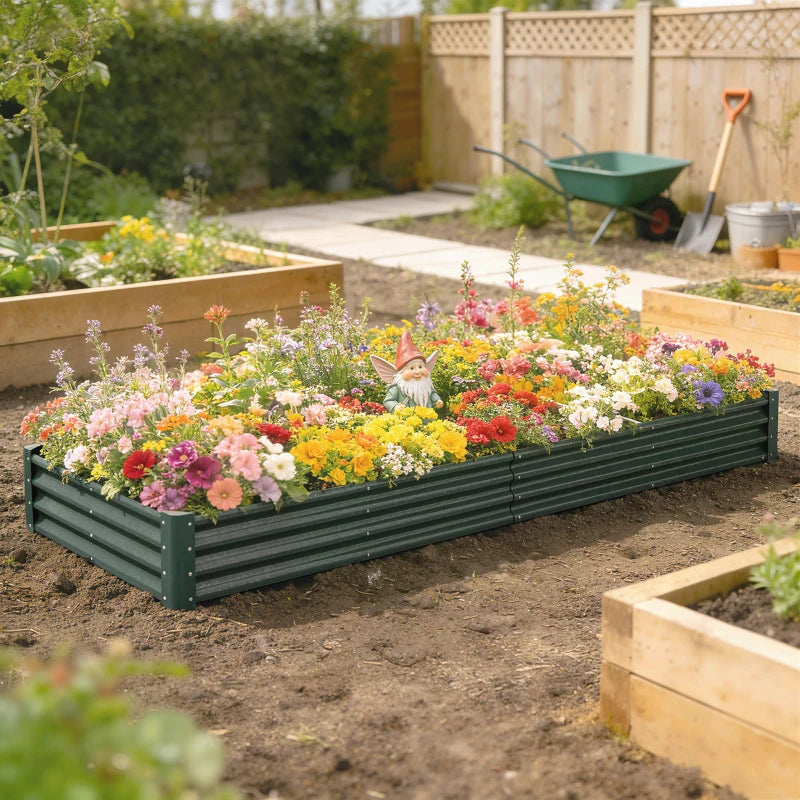 12 x 4 x 1ft Galvanized Raised Garden Bed, Reinforced Outdoor Planter Box with Open Bottom, Green