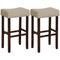 2 Set of 29 Inch Height Upholstered Bar Stool with Solid Rubber Wood Legs and Footrest-Beige