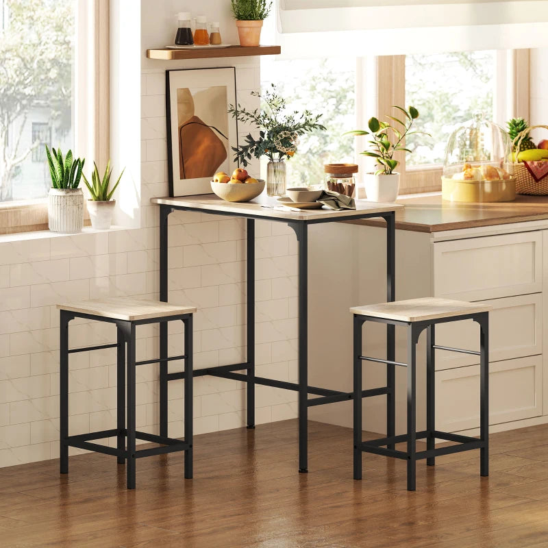 3-Piece Dining Table Set for 2, Bar Table and 2 Stools for Kitchen, Living Room, Dining Room, Small Space, Natural Wood
