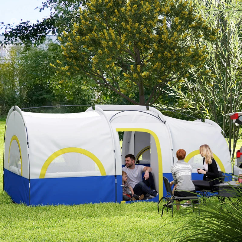 4-6 Person Camping Tent, 3 Room Cabin Tent, 3000mm Waterproof and UPF30+ with Sewn in Groundsheet and Carry Bag, Blue