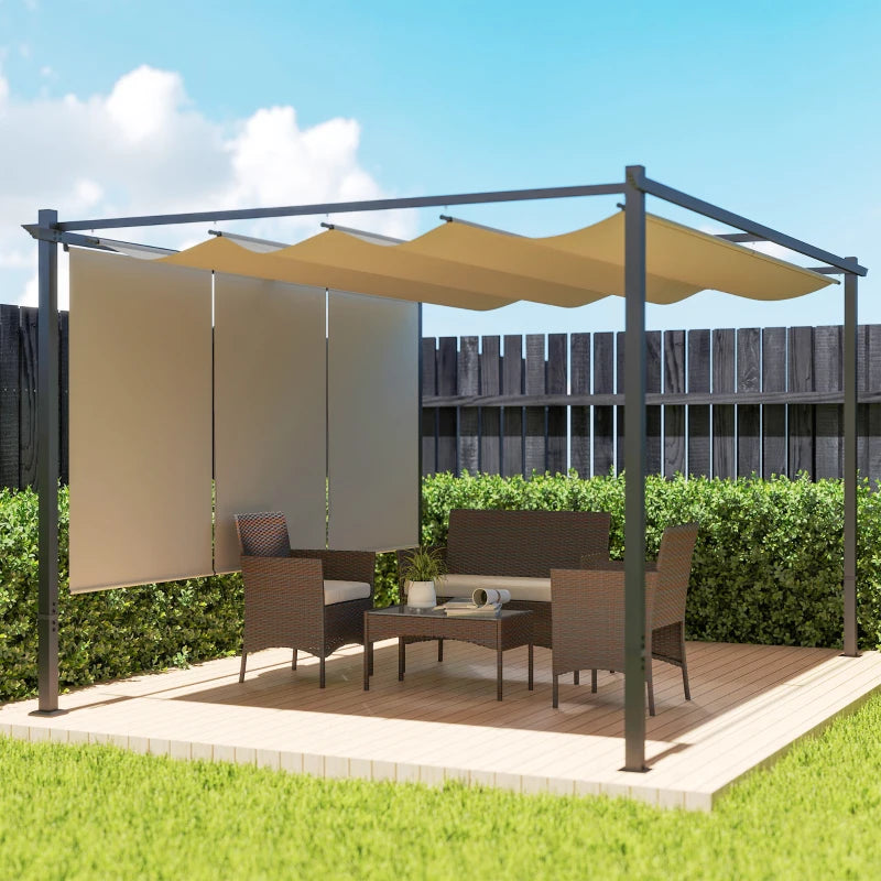 10' x 12' Retractable Pergola Canopy with Roller Shade, Free Standing Patio Gazebo, UPF30+