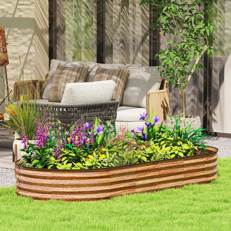 7' x 3' x 1' Large Outdoor Planter Box, Galvanized Raised Garden Bed with Metal Plant Stake, Brown