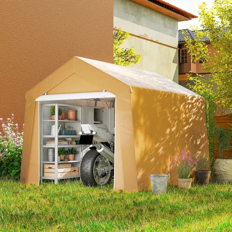 10' x 10' Outdoor Storage Shed Portable Garage with Roll-up Door for Motorcycle, Bike, Garden Tools, Beige