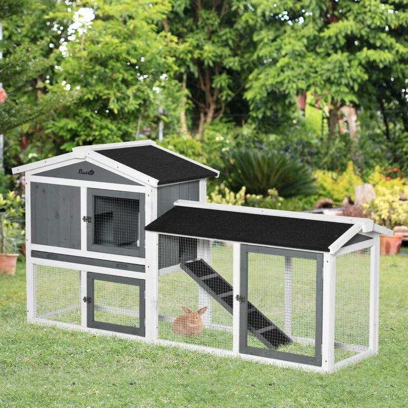 69"L Wooden Rabbit Hutch Pet Playpen Bunny House Enclosure with Run Box, Slide-out Tray, Ramp, White
