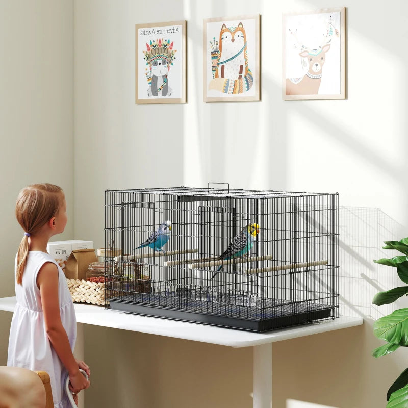 18" H Bird Cage, Large Parakeet Cage for Budgie, Lovebird, Canary, Finches with Divider, Black