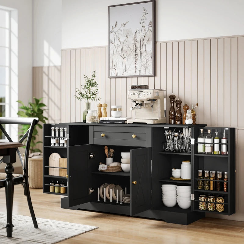 Sideboard Buffet Cabinet, Farmhouse Coffee Bar Cabinet with Door Shelves, Adjustable Shelves, Drawer, Barn Doors, Black