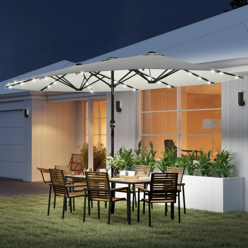 173" Double-Sided Sun Umbrella Garden Parasol Patio Sun Shade Outdoor with LED Solar Light, Cream White
