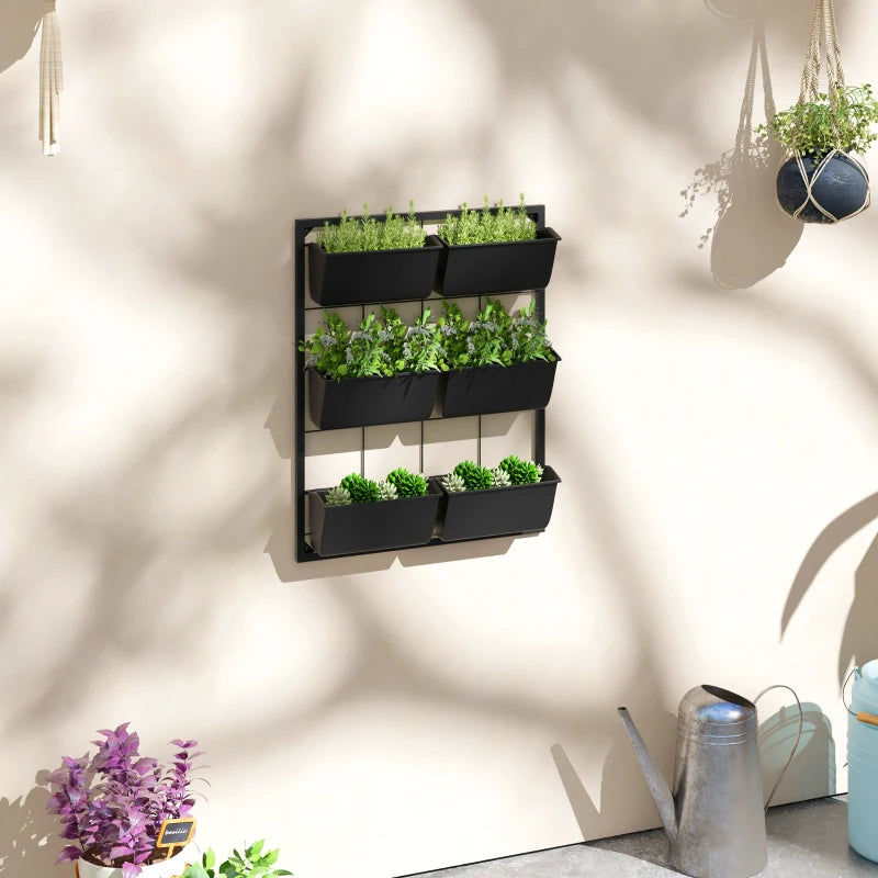 3-Tier Wall Planter with 6 Pots for Indoor and Outdoor Use, Hanging Plant Holder, Self Draining Wall Mounted Planter