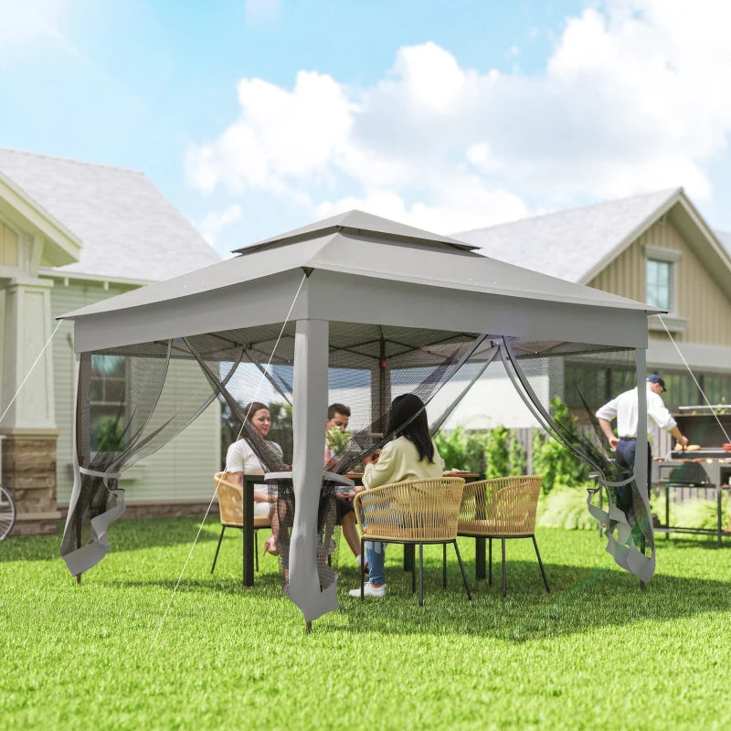 11' x 11' Pop Up Canopy 2-Tier Soft Top Shelter Event Tent w/ Netting Carry Bag for Patio Backyard Garden, Light Grey