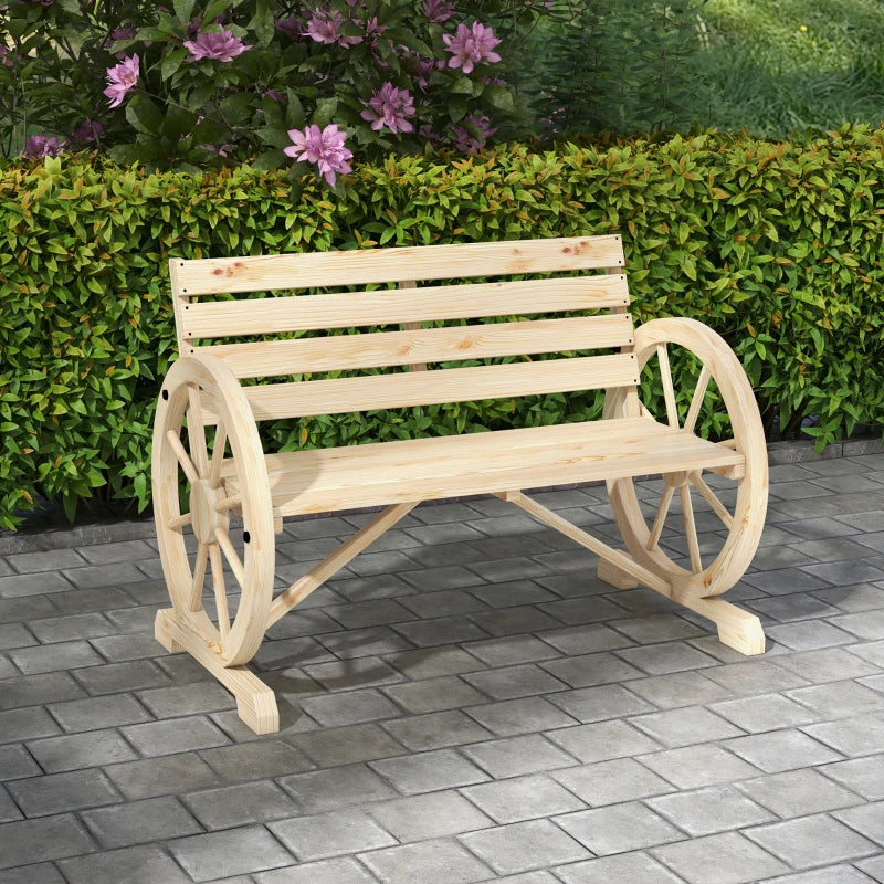 42" Wood Wagon Wheel Bench Garden Loveseat Rustic Seat, Natural Wood