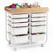 10-Drawer Rolling Cart with Wooden Tabletop and Lockable Wheels for Office-White