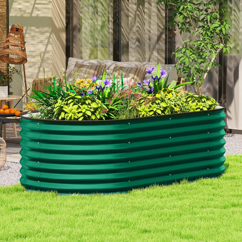 5 x 2.5 x 2 ft Galvanized Raised Garden Bed, Easy DIY Oval Planter Box with Safety Edging and Gloves, Dark Green