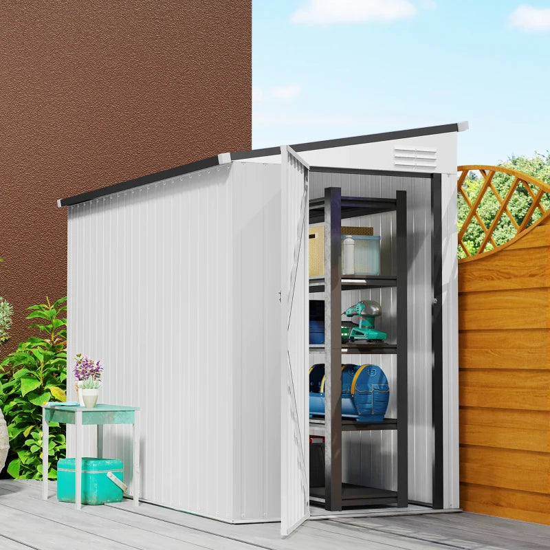 4' x 8' Outdoor Storage Shed Lean to Shed Outdoor Metal Tool Shed with Lockable Door and Air Vents, White