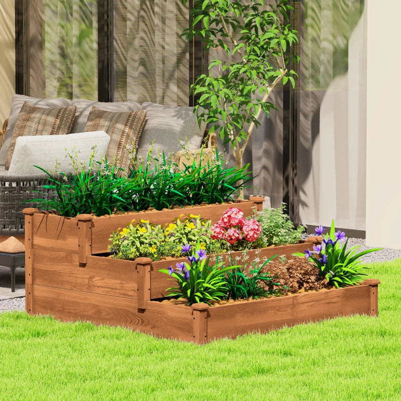 3-Tier Garden Bed Planter Box for Backyard, Patio, 49"x49"x22", Brown
