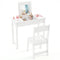 2-in-1 Kids Vanity Makeup Table and Chair Set with Flip Top Mirror-White
