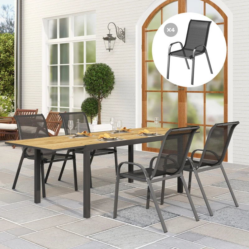 Set of 4 Outdoor Dining Chairs, Stackable Lawn Chairs with High Back, Breathable Mesh Seat for Garden Porch, Black