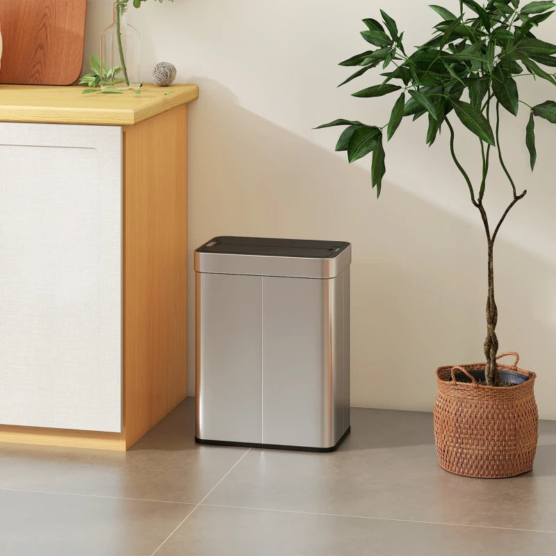 13.2 Gallon Sensor Can, Automatic Garbage Can with Soft-Close Butterfly Lid, Fingerprint-Proof Stainless Steel, Silver