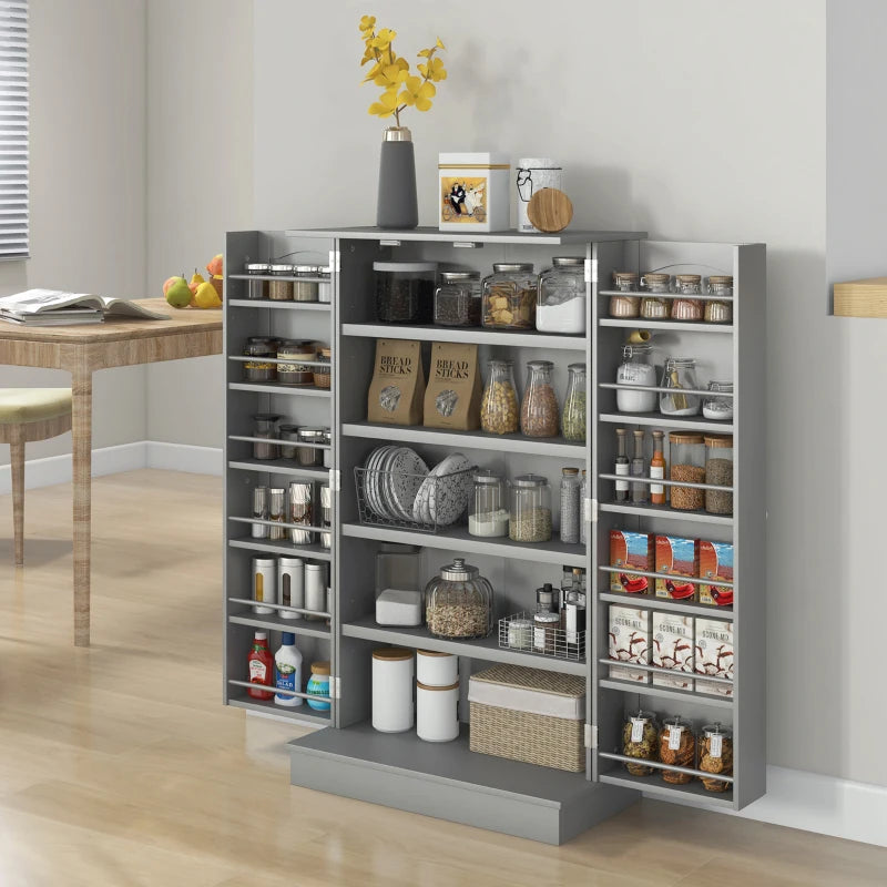 41" Storage Cabinet, 2-Door Kitchen Pantry Cabinet with 5-tier Shelving, 12 Spice Racks and Adjustable Shelves, Grey