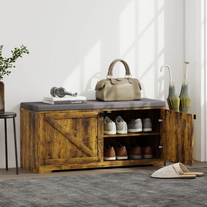 Shoe Storage Bench with Padded Seat, Entryway Bench Holds up to 352 lb, Shoe Organizer, 8 Pairs, Rustic Brown