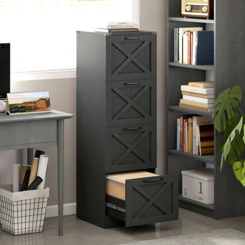 4 Drawer File Cabinet with Silent Slides, Vertical Farmhouse Filing Cabinet Fits Letter/A4 Size Home Office, Black