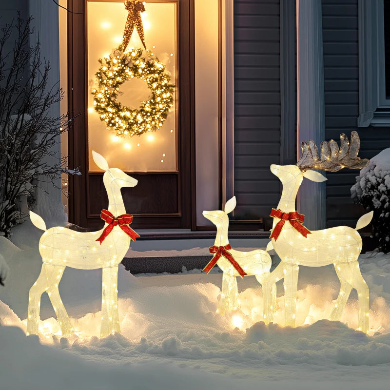 3 Piece Lighted Christmas Reindeer Family, 55" Light Up Deer, Outdoor Holiday Decor with LED Lights, Stakes, Zip Ties