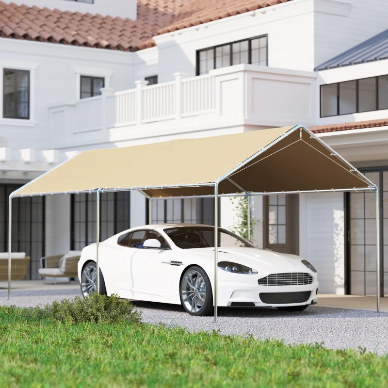 10' x 20' Carport Heavy Duty Galvanized Car Canopy with Included Anchor Kit, 3 Reinforced Steel Cables, Khaki