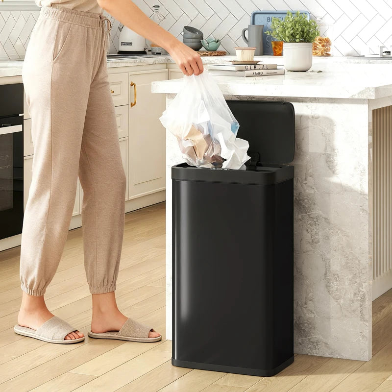 12 Gallon Sensor Can, Automatic Garbage Can with Soft-Close Lid, Fingerprint-Proof Stainless Steel, Matte Black