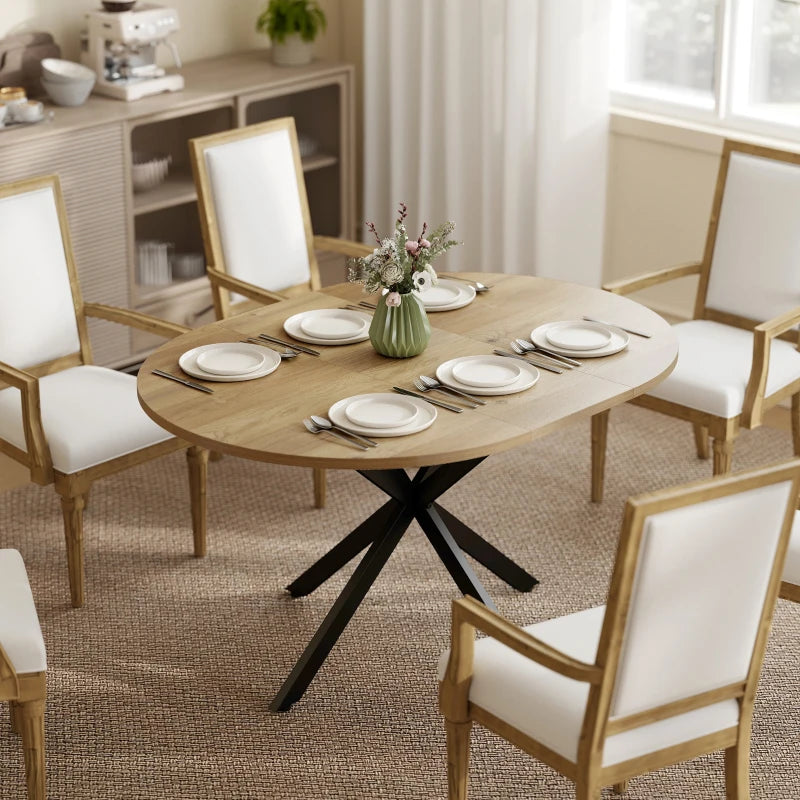 39.5"-53" Extendable Dining Table for 4-6, Industrial Kitchen Table with Butterfly Leaf and X-Shape Base, Natural Wood