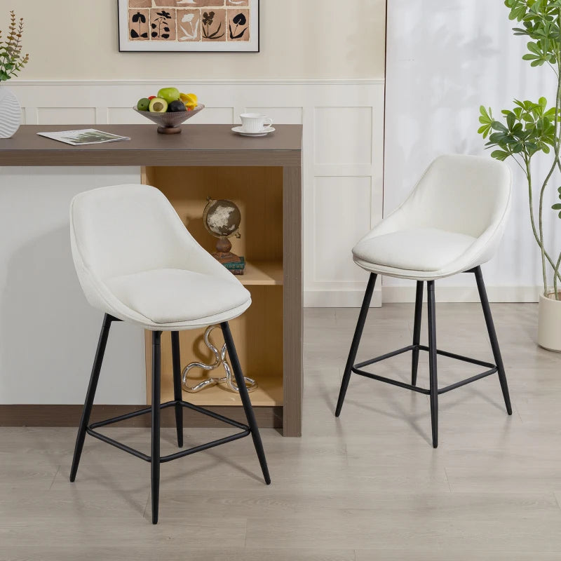 26" Counter Height Barstools Set of 2, Upholstered Swivel Bar Stools with Backrests and Armrests, Cream White