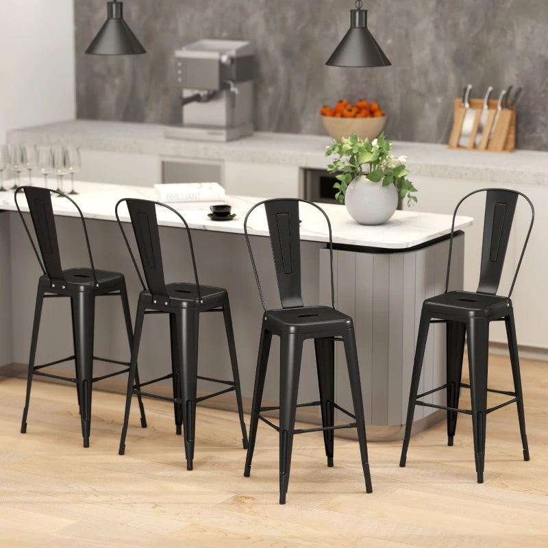 24" Set of 4 Bar Stools Kitchen Industrial Breakfast Bistro Cafe Metal Frame Black