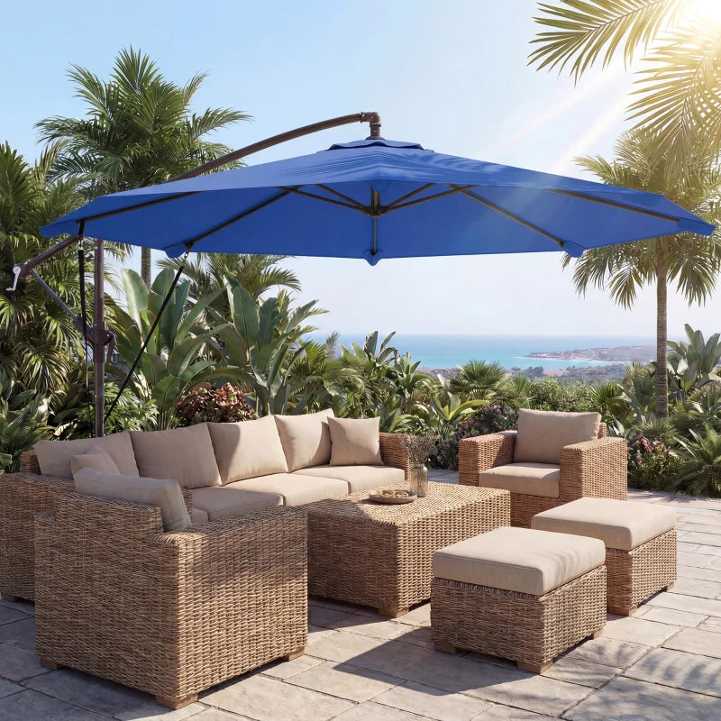 10FT Cantilever Patio Umbrella with 8 Ribs, Offset Patio Umbrella with Cover and Wind Ropes for Garden, Yard, Navy Blue
