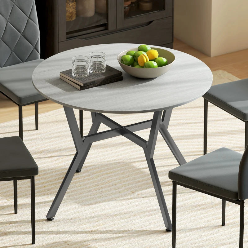 35" Round Dining Table, Modern Dining Room Table with Steel Frame, Space Saving Small Kitchen Table, Grey