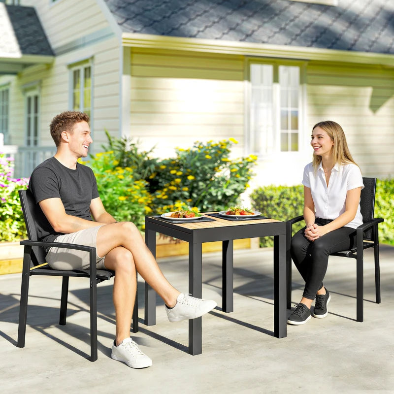 Set of 2 Outdoor Garden Chairs, Stackable Patio Dining Chairs with Breathable Fabric, Armrests and Backrest, Black