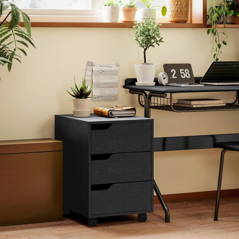 3 Drawer File Cabinet, Vertical Filing Cabinet with Wheels, Mobile Printer Stand with Storage for Home Office, Black